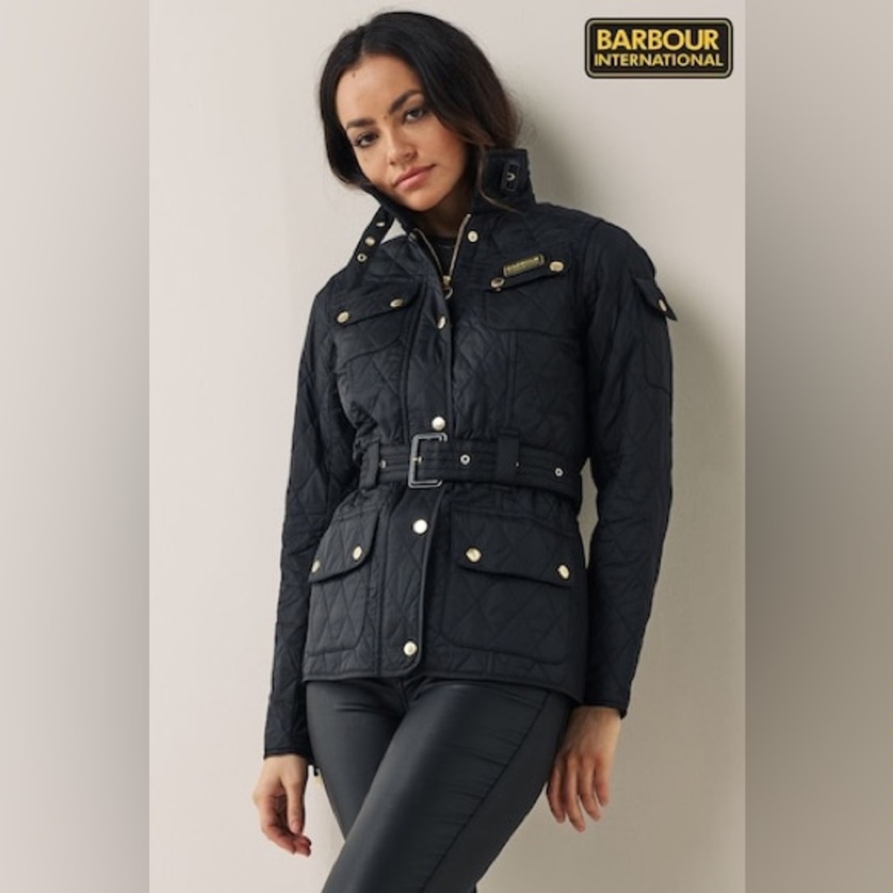 Barbour Quilted Black Puffer Belted Jacket Size 6